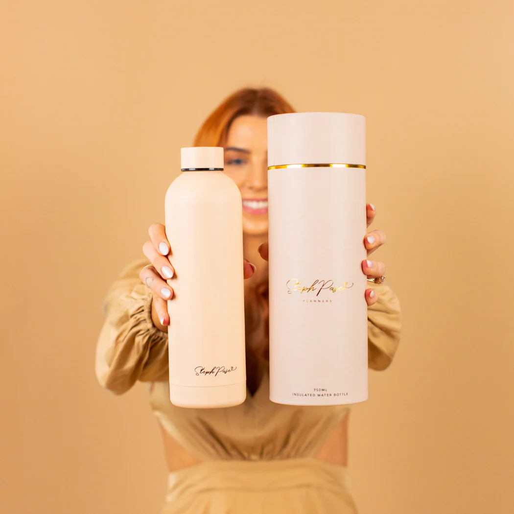 Insulated Water Drink Bottle 750ml Beige - Image 6