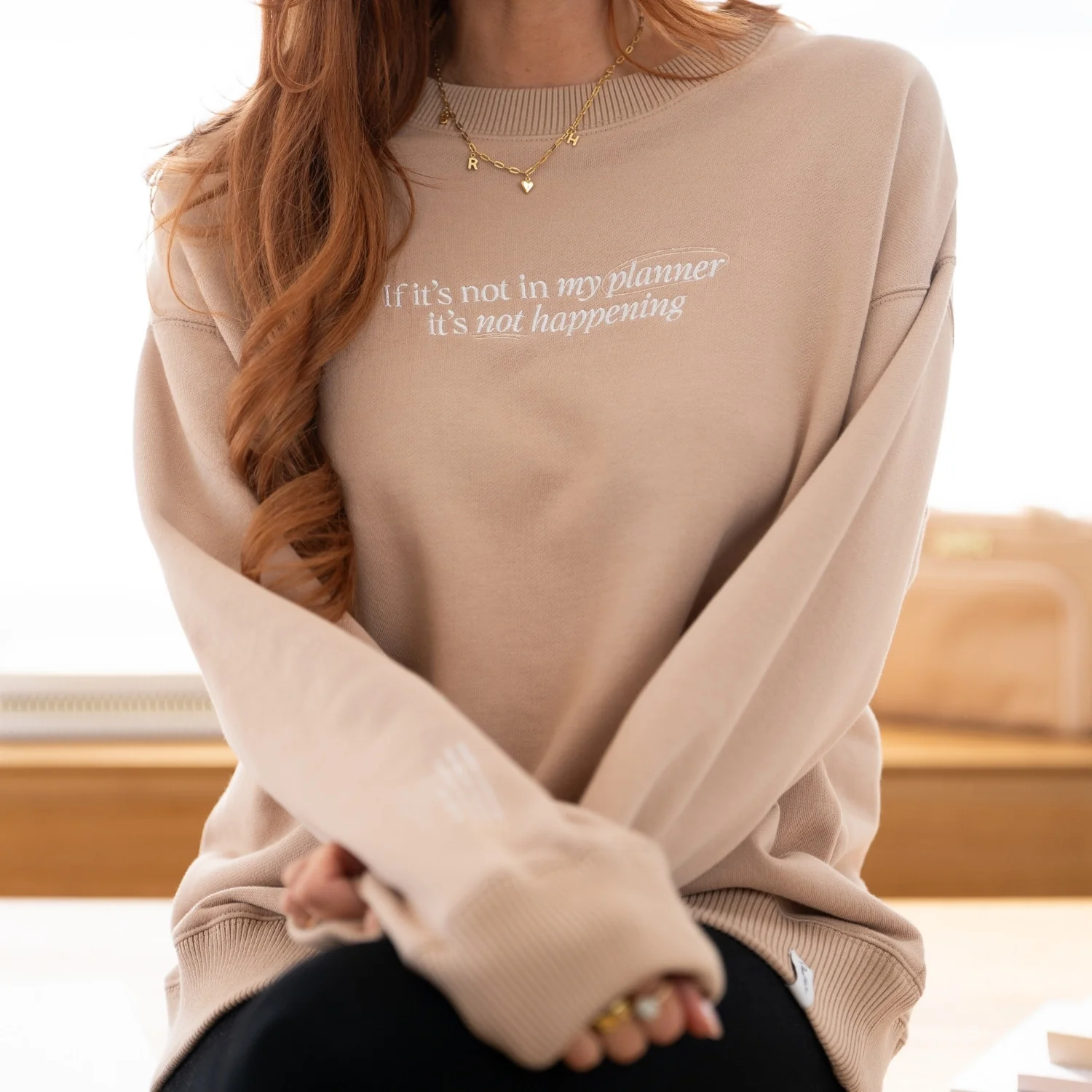 'My Planner' Crew Neck Jumper - Latte - Image 3