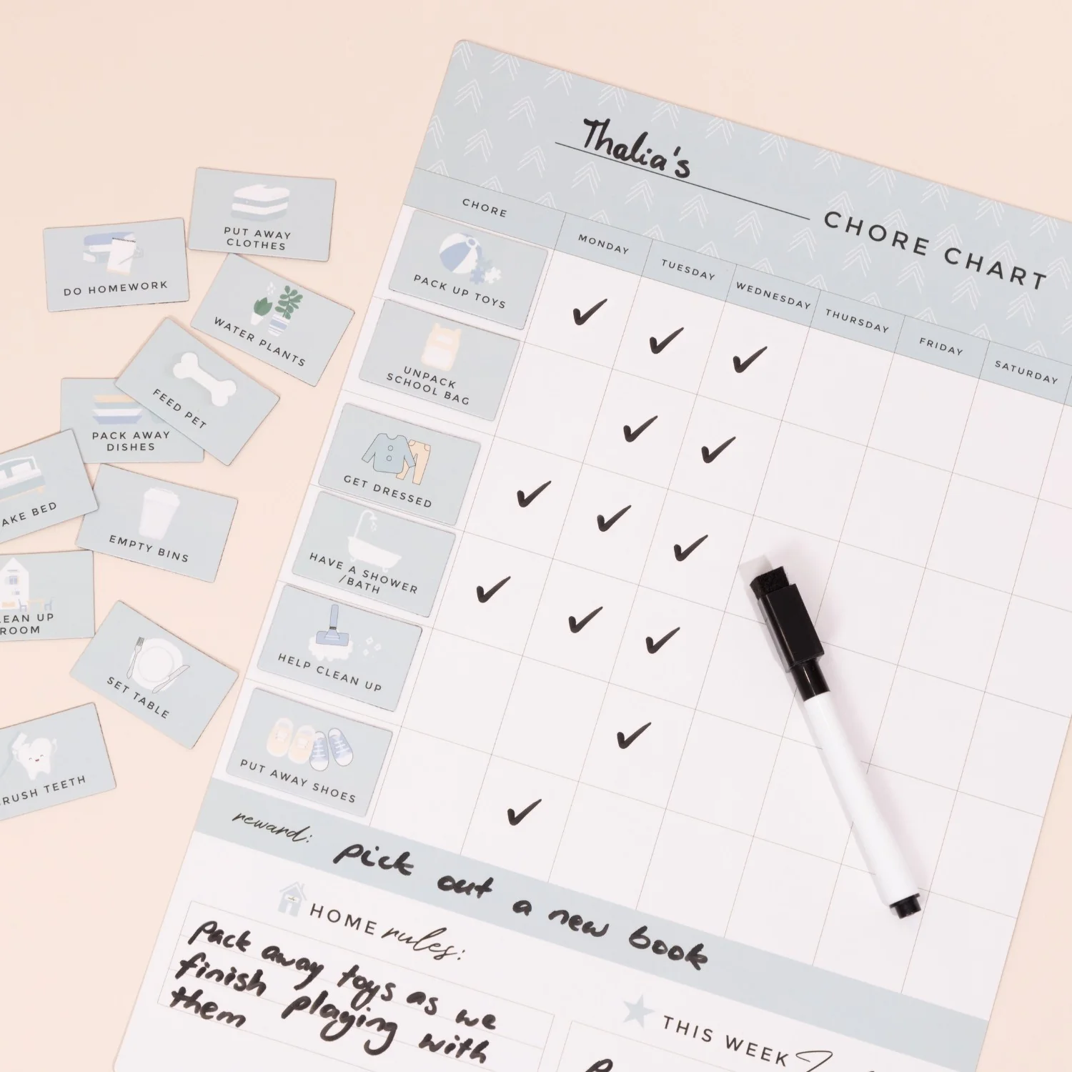 Kids Chore Chart Magnet SAGE - Image 3