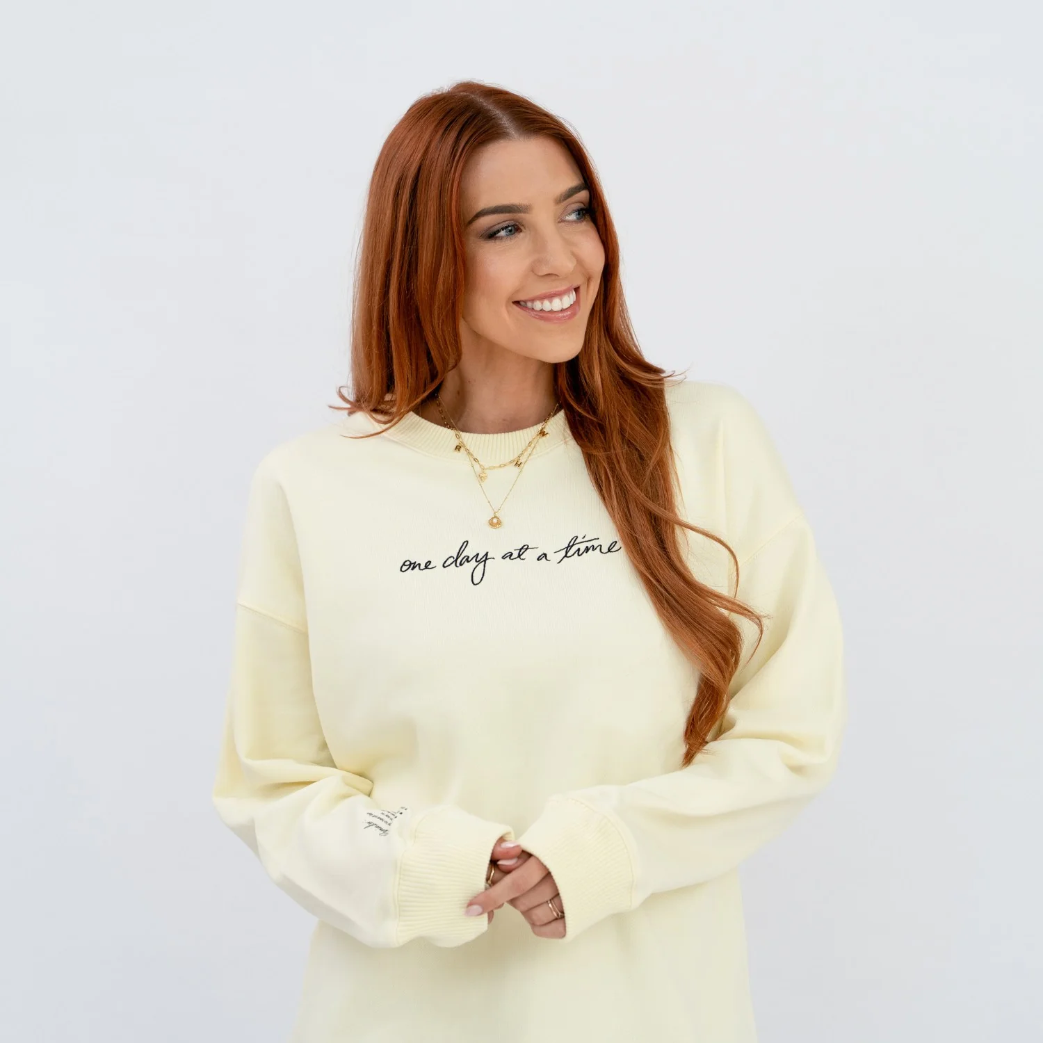 'One day at a time' Crew Neck Jumper - Butter Yellow - Image 17