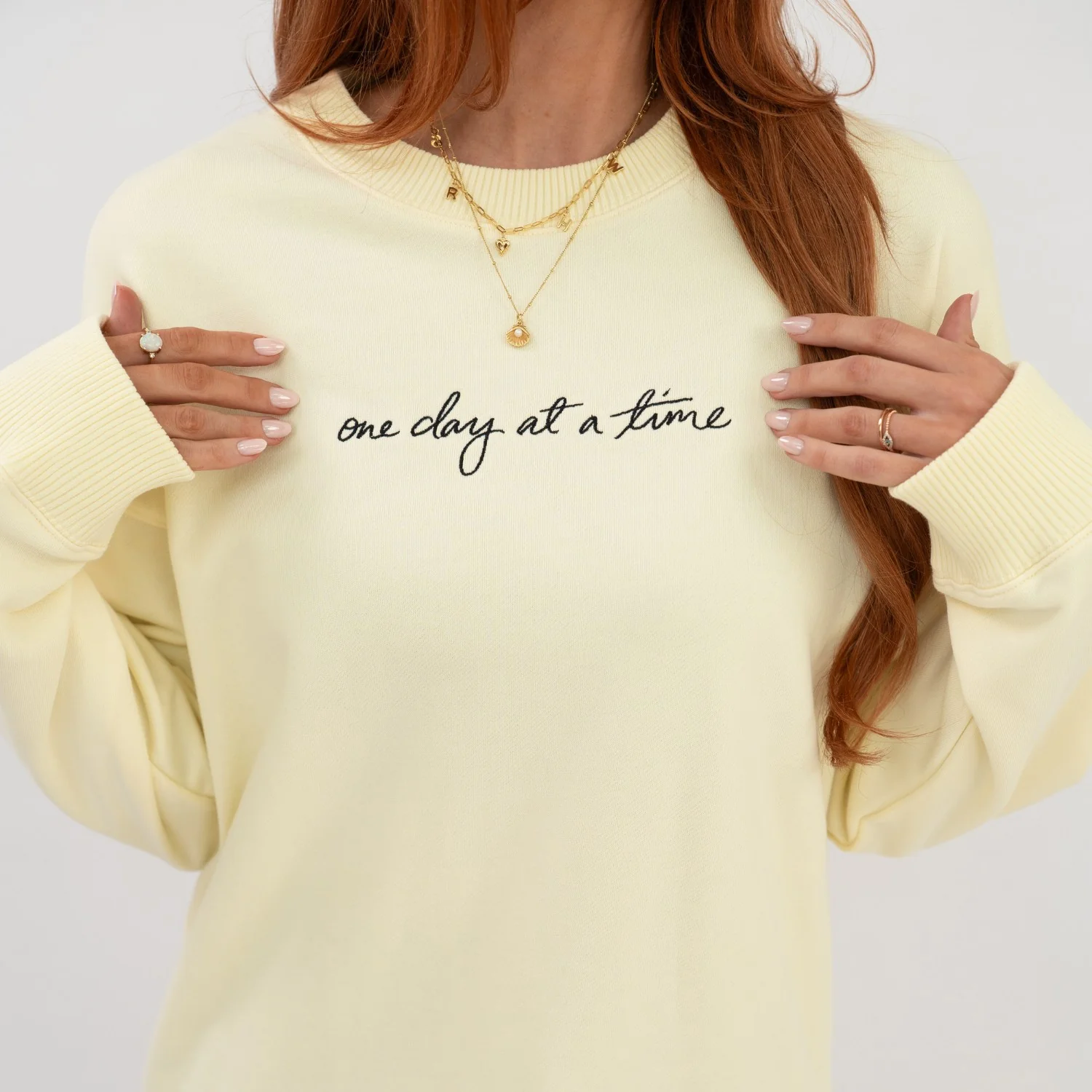 'One day at a time' Crew Neck Jumper - Butter Yellow - Image 3