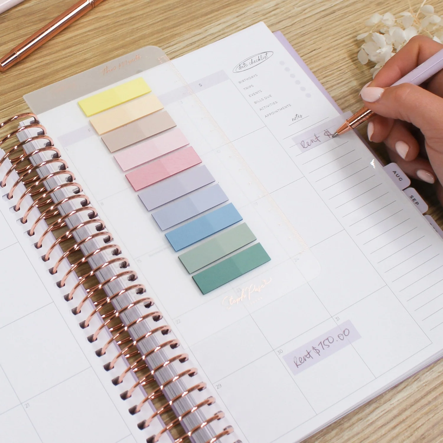 Snap-in 'This Month' Sticky Note Bookmark - Rose Gold - Image 3