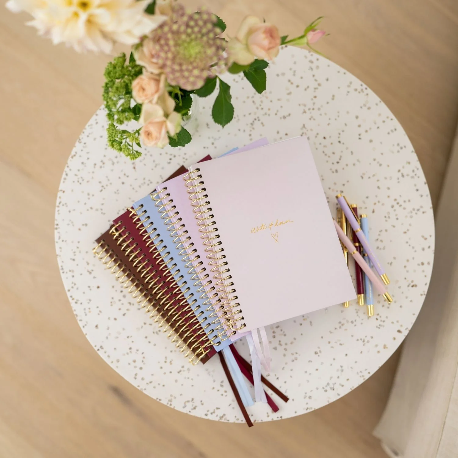 'Write it Down' A5 Notebook - Blush + Gold Spiral - Image 4