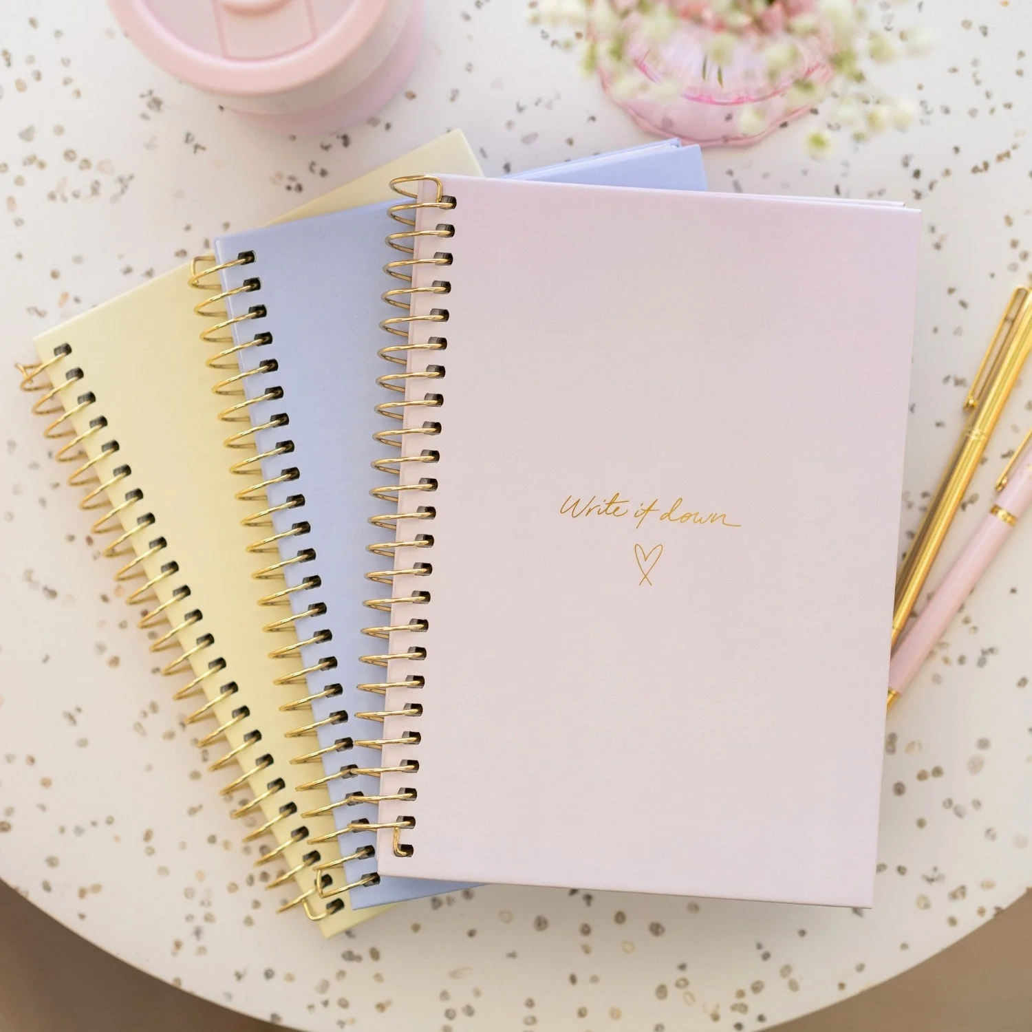 'Write it Down' A5 Notebook - Blush + Gold Spiral - Image 5