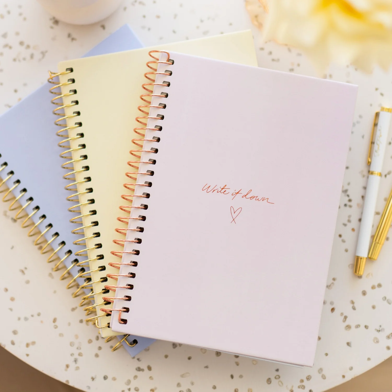 'Write it Down' A5 Notebook - Blush + Rose Gold Spiral - Image 4