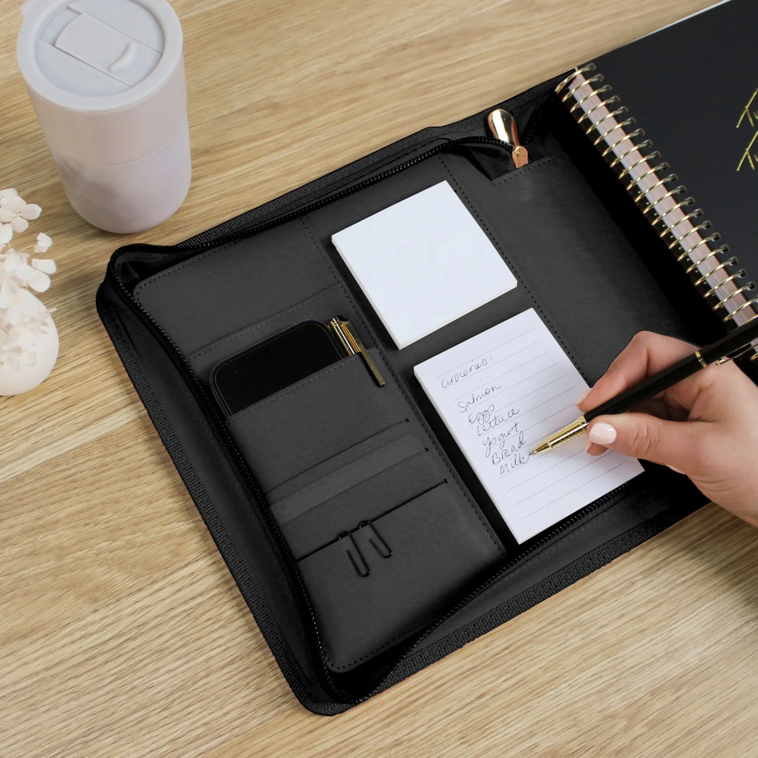 Luxe Zip-up Planner Folio - Black - Small - Image 5