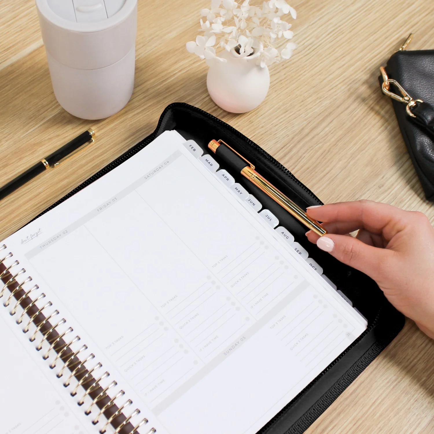 Luxe Zip-up Planner Folio - Black - Small - Image 7