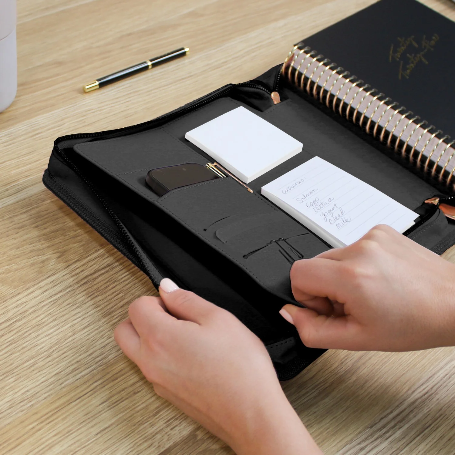 Luxe Zip-up Planner Folio - Black - Small - Image 8